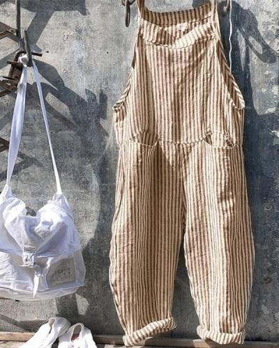 Strap Striped Jumpsuit Wide Leg Pants