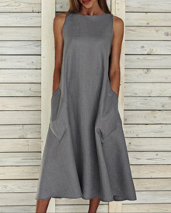 Solid Color Sleeveless Round Neck Maxi Dress