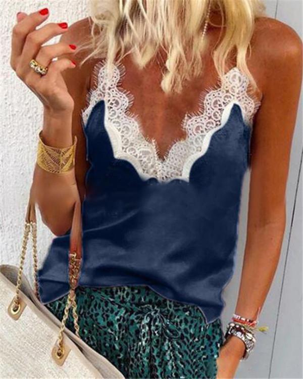Sexy Lace Neck Vest Tops Holiday Fall Daily Casual Blouse