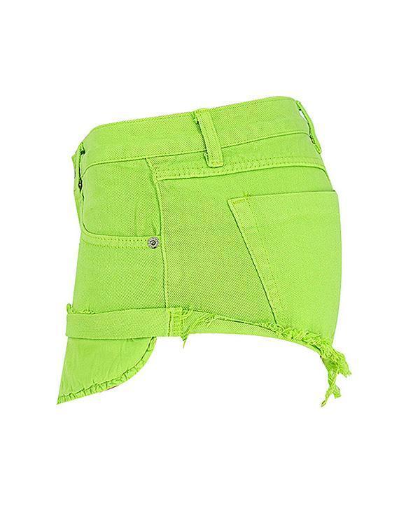 Macaron Green Low Waist Crimping Jeans Shorts Pants