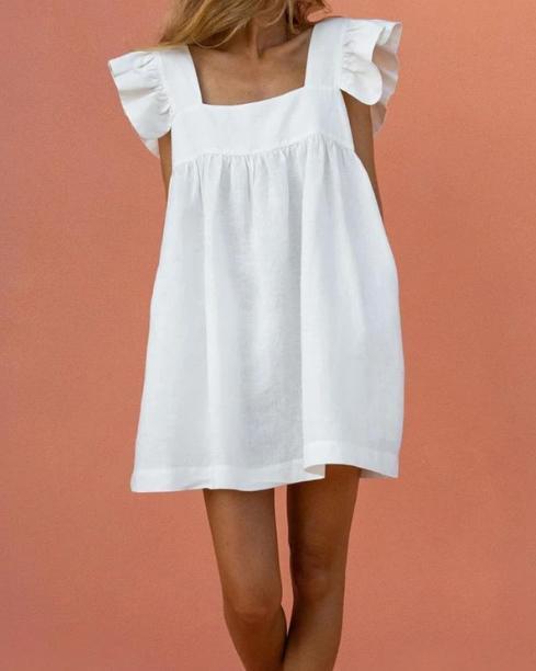 Square Neck Ruffle Sleeve Mini Dress