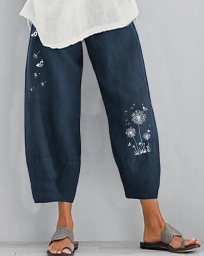 Women Linen Shift Casual Floral Pants