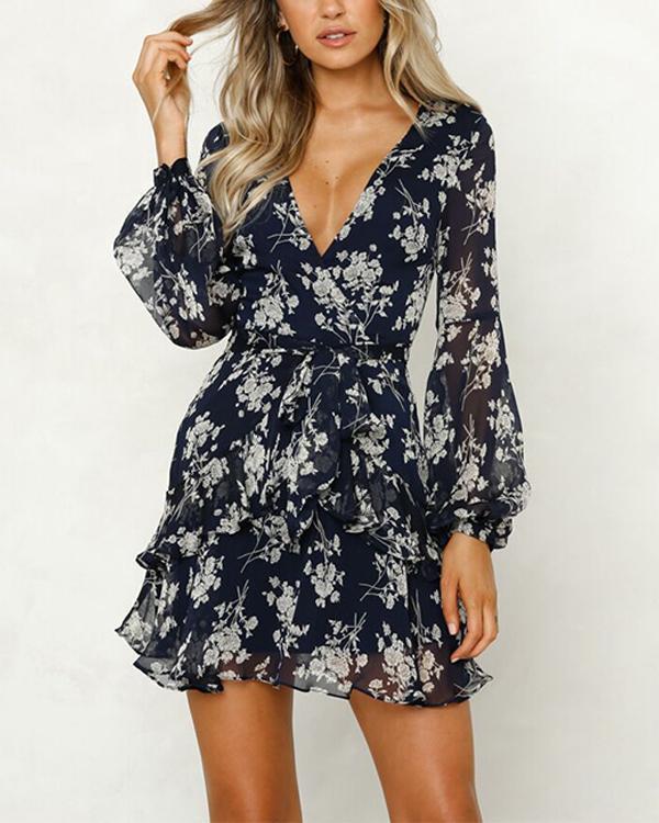 Long Sleeves Printing Dress Mini Dress