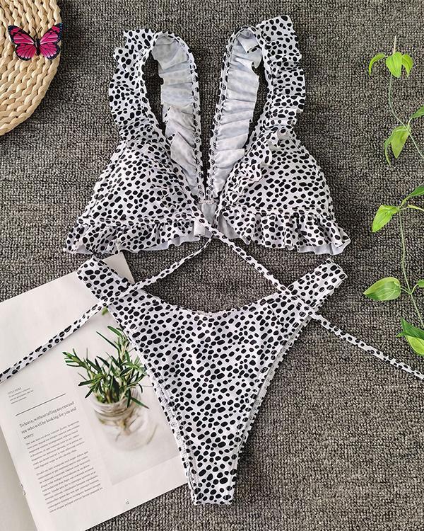 Ruffled Printed Split Bikini Swimsuit