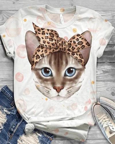 Animal Pattern Round Neck Shirts & Tops