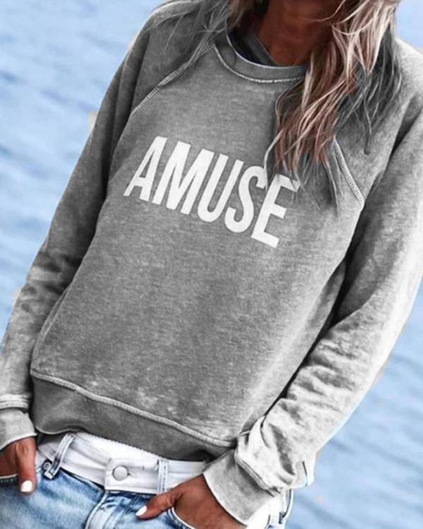 Casual Letter Printed Long Sleeve Crew-Neck Top