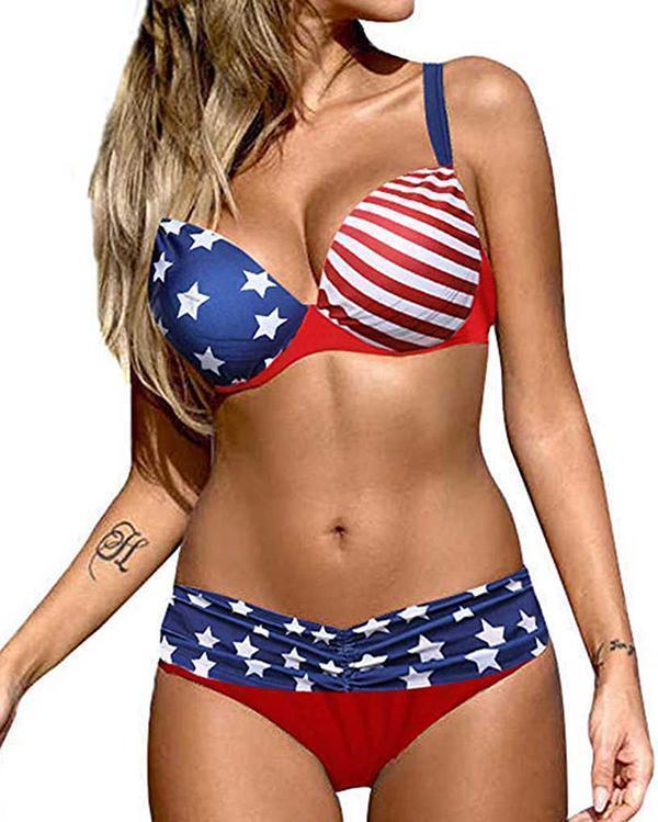 Plus Size Flag Print Bikini Set