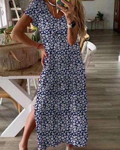 Floral Print Hem Split Maxi Dress