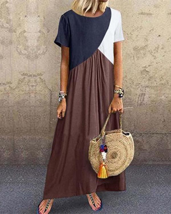 US$ 26.99 - Plus Size Stitching Color Short Sleeve Maxi Dress - www ...