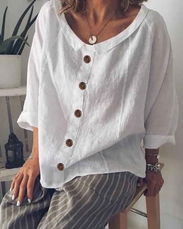 Peter Pan Collar Buttoned Casual Cotton-Blend Shirts & Tops