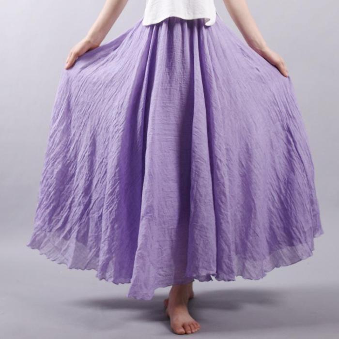 15 Colors Cotton&Linen Casual Solid Elastic A-line Skirts