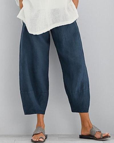 Solid Casual Elastic Waist Wide Leg Pants