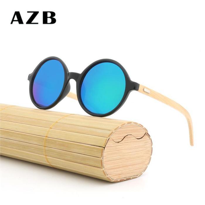 Round Mirror Eyewear Wild Unisex Bamboo Frame Sun Glasses