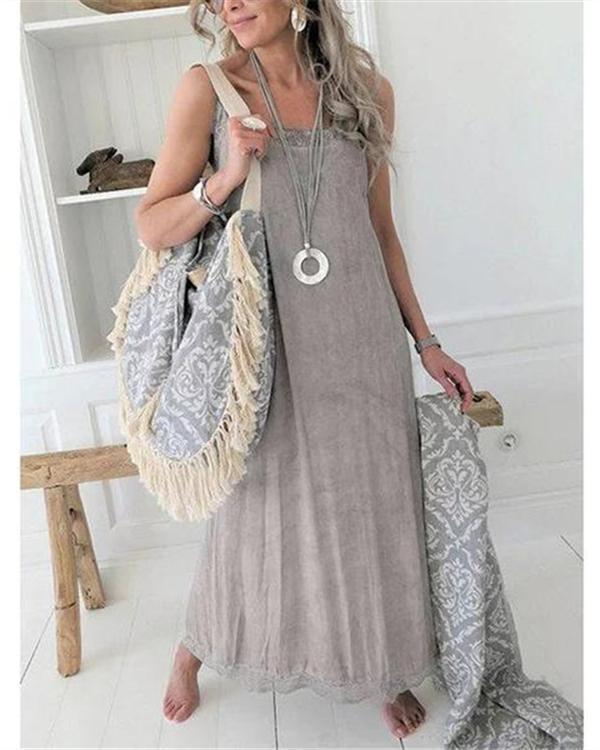Casual Lace Strap Solid Color Dress