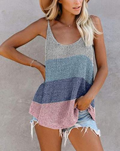 Knitted Spaghetti Holiday Sleeveless Ribbed Blouse