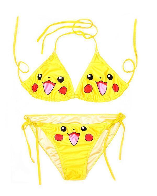 Cute Smiley Pikachu Emoji Sexy Strap Bikini