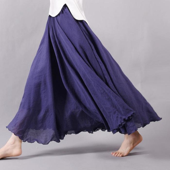 15 Colors Cotton&Linen Casual Solid Elastic A-line Skirts