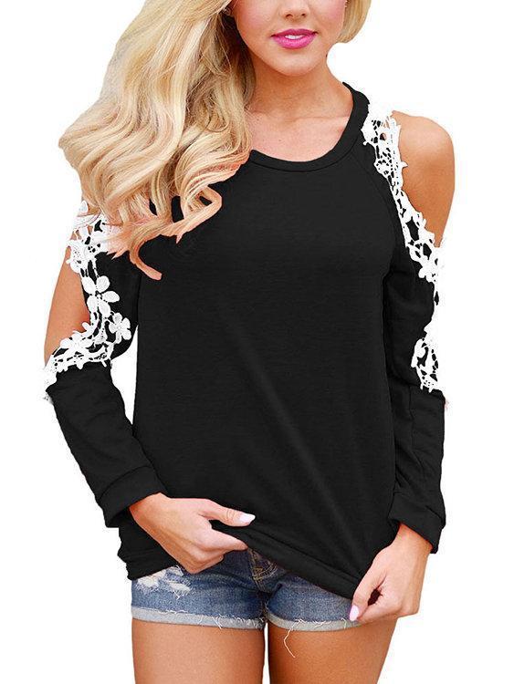 Round Neck Crochet Lace Cold Shouder Tops
