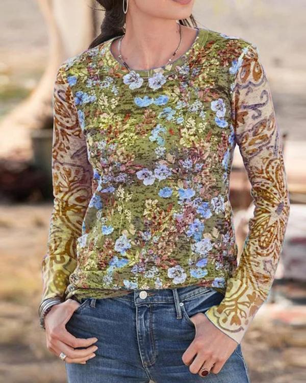 Long Sleeve Cotton Floral Printed Shirts & Tops