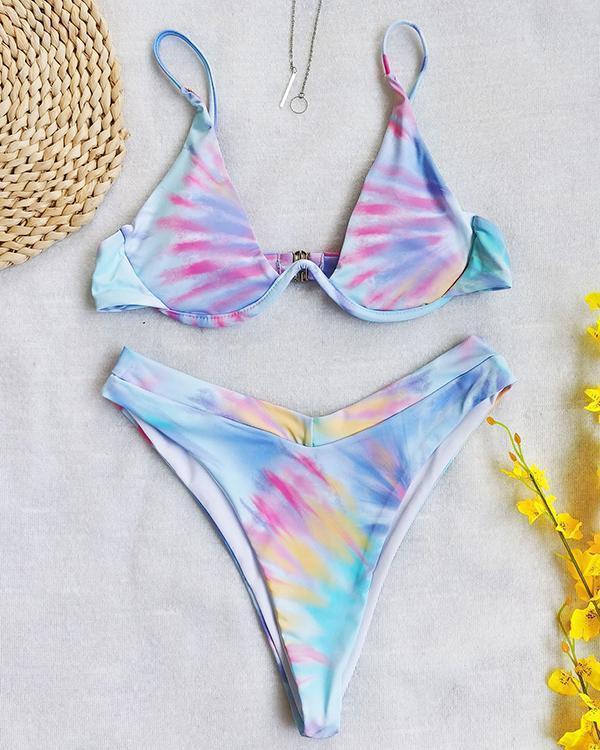 Tie Dye Underwire High Leg Bikini Swimsuit