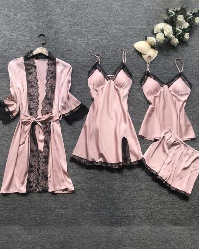 Satin Lace Trim 5PCS Sleepwear Sets