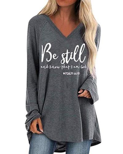 V Neck Letters Loose-Fitting T-shirt