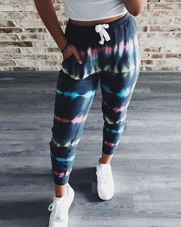 Stripe Tie-dyed Lace-up Slim Fit Sports Pants