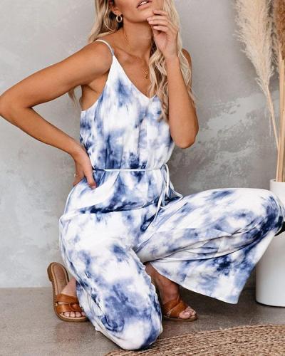 Tie Dye Print Sleeveless Casual Jumpsuit