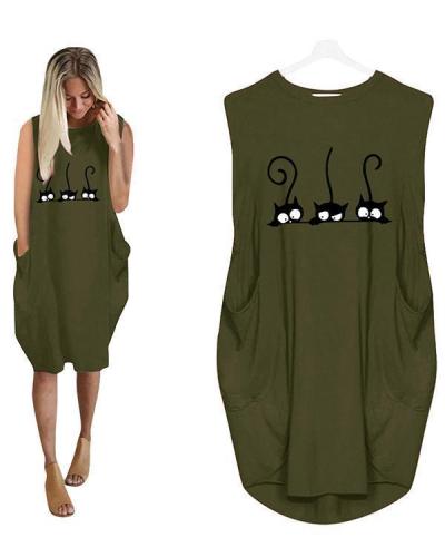 Casual Loose Irregular Pockets Sleeveless Dress