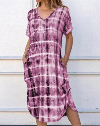 Summer Short Sleeve Plaid Print Loose Dress