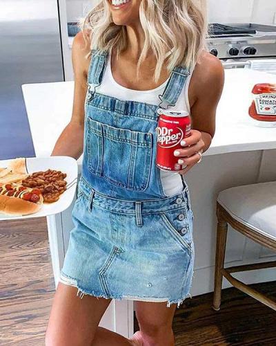 Women's Casual Holiday Ripped Denim Romper Mini Dress