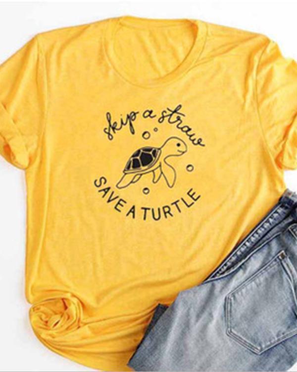 Skip A Straw Save A Turtle Shirt Womens Graphic Tee Short Sleeve