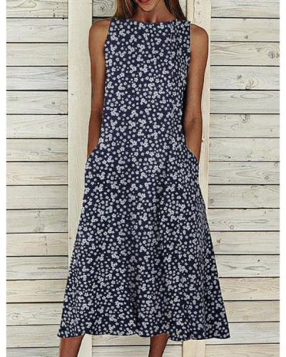 Floral Pockets Maxi Dress Summer Sleeveless Dresses