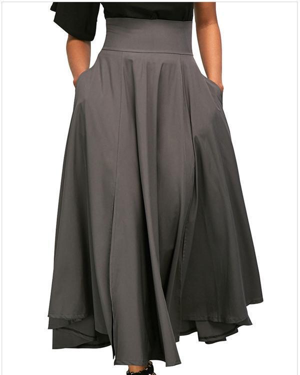 Women Elegant High Waist Pleated Back Zip Straps Skirts