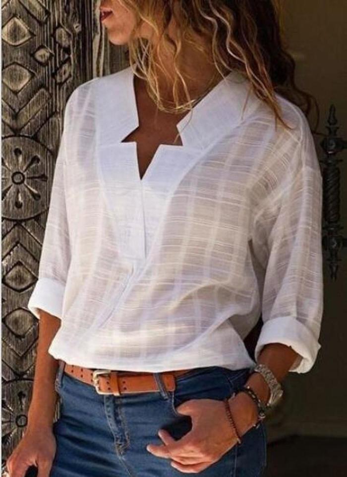 Sexy V Neck Pure Color Long Sleeve Blouses