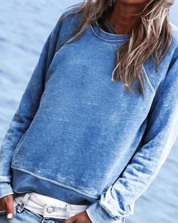 Solid Casual Long Sleeve Crew-Neck Top