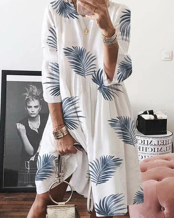 Normal Leaves Casual Long-Sleeved Dresses