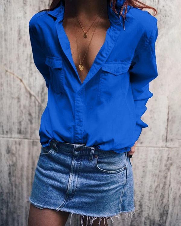 Plus Size Fashion Lapel Neck Casual Shirts Blouses Tops