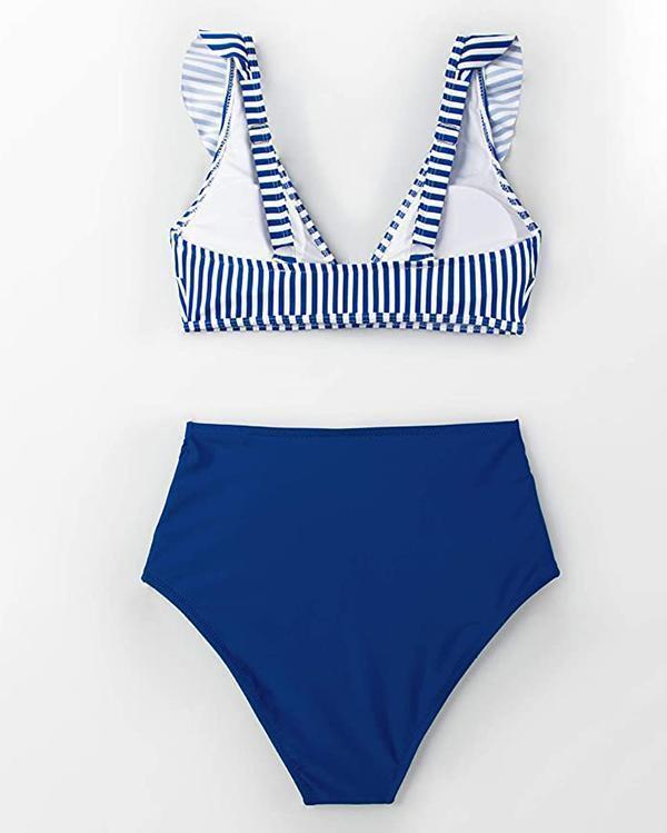 US$ 28.69 - Stripe And High Waist Bikini Set - www.tangdress.com