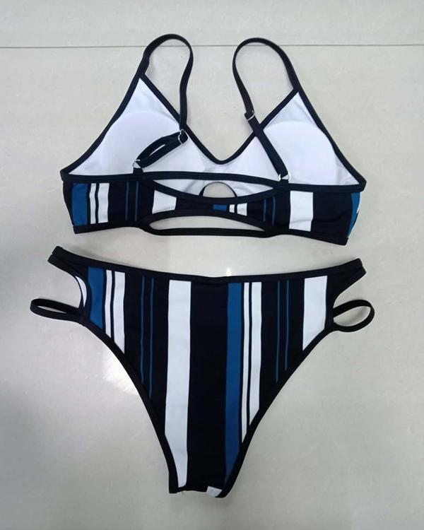 Vertical Striped Cutout Bikini