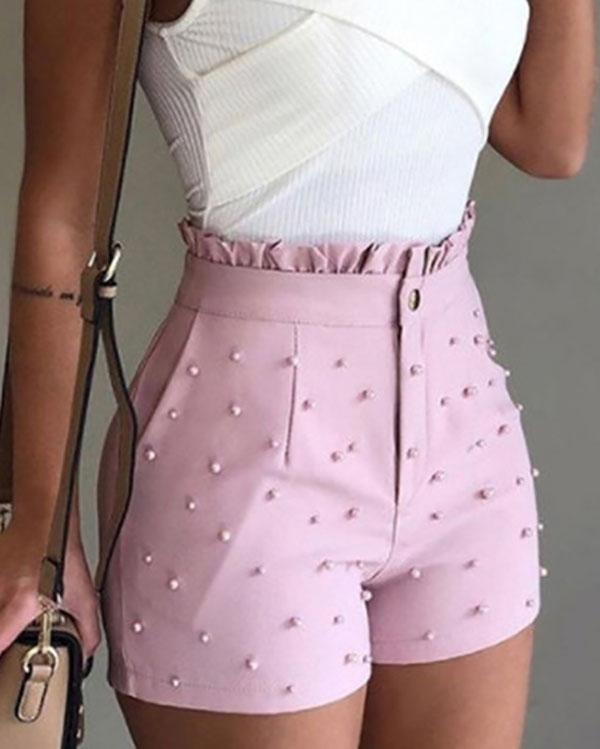 Women Shorts Summer 2020 Black High Waist Shorts Jeans Plus Size Casual Pearls Shorts