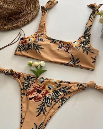 Sexy Tied Straps Floral Bikini Set