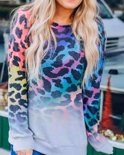 Colorful Leopard Top Pullover Sweatshirt