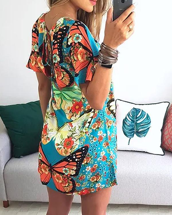 Casual Off Shoulder Sexy Printed Mini Dress