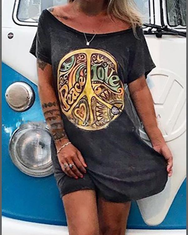 Print Short Sleeves Shift Above Knee Casual Dresses