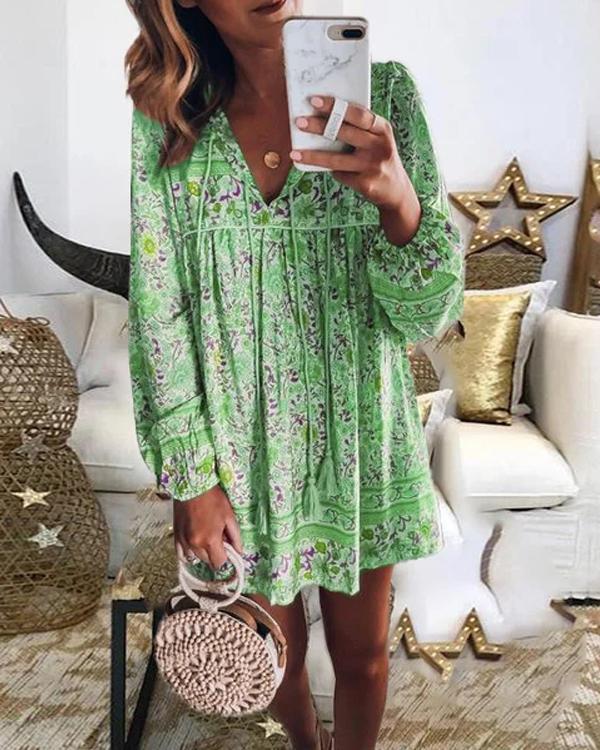 Bohemian Long-sleeved Vacation Dress