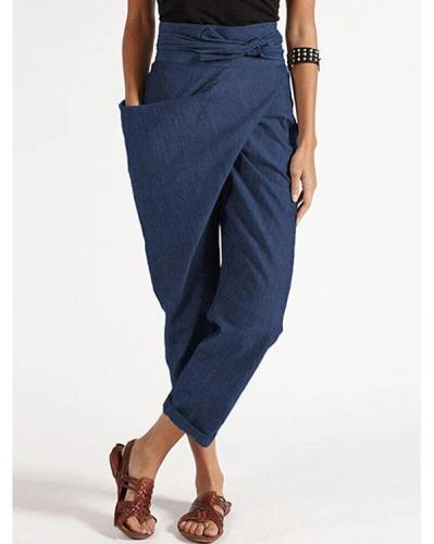 Casual Wrap Pocket Irregular Plus Size Harem Pants With Belt