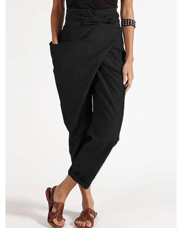 Casual Wrap Pocket Irregular Plus Size Harem Pants With Belt