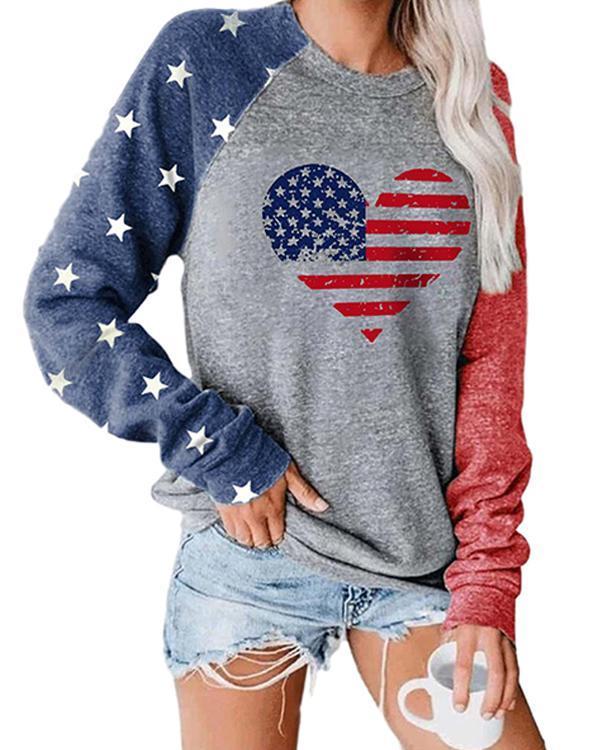 Plus Size Long Sleeve Letter Printed Color Stitching Top