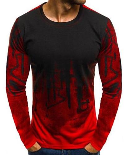 Men Printed Hiphop Streetwear Long Sleeve Fitness Tshirts